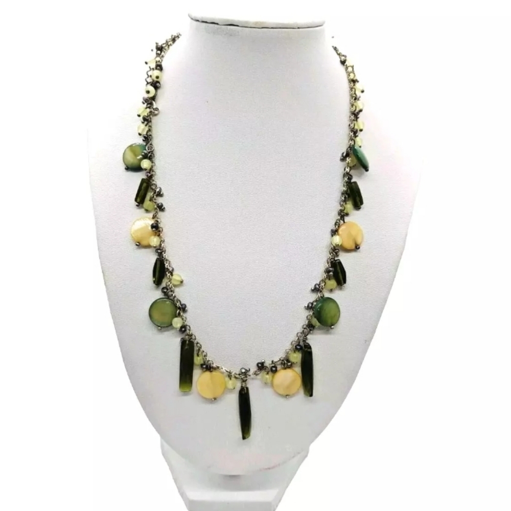 Lia Sophia Women's Necklace Sea Grass Green & White Mother of Pearl Beads